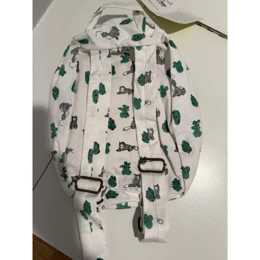 NWT Roller Rabbit Kids Awoo Kobe Cotton Backpack Animal White Mint $50 [jb]